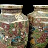 Pair Japanese Satsuma hand painted antique vases – c1900