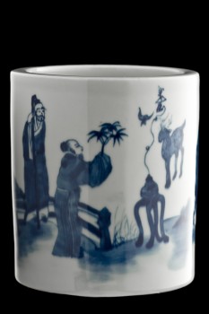 Chinese blue & white china brush pot – 20th Century